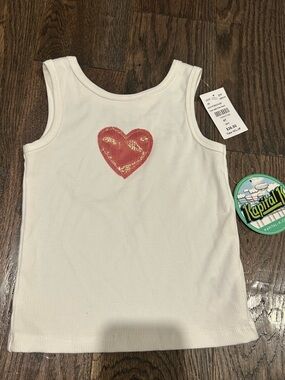 NWT Girls Kaptial K White Tank Top with Pink Glitter Heart - Size 4T